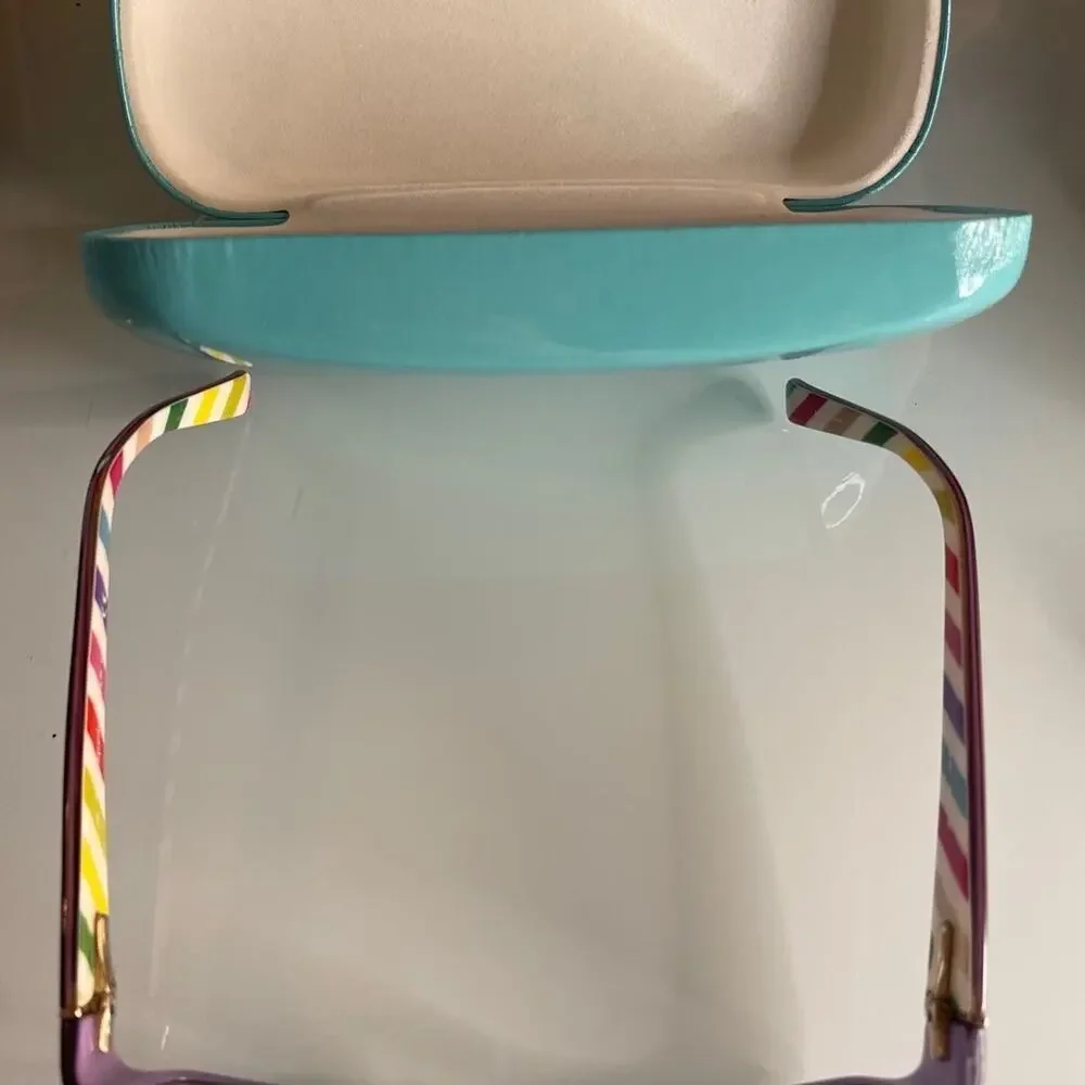 Kate Spade eyeglass frames and case purple with rainbow colors